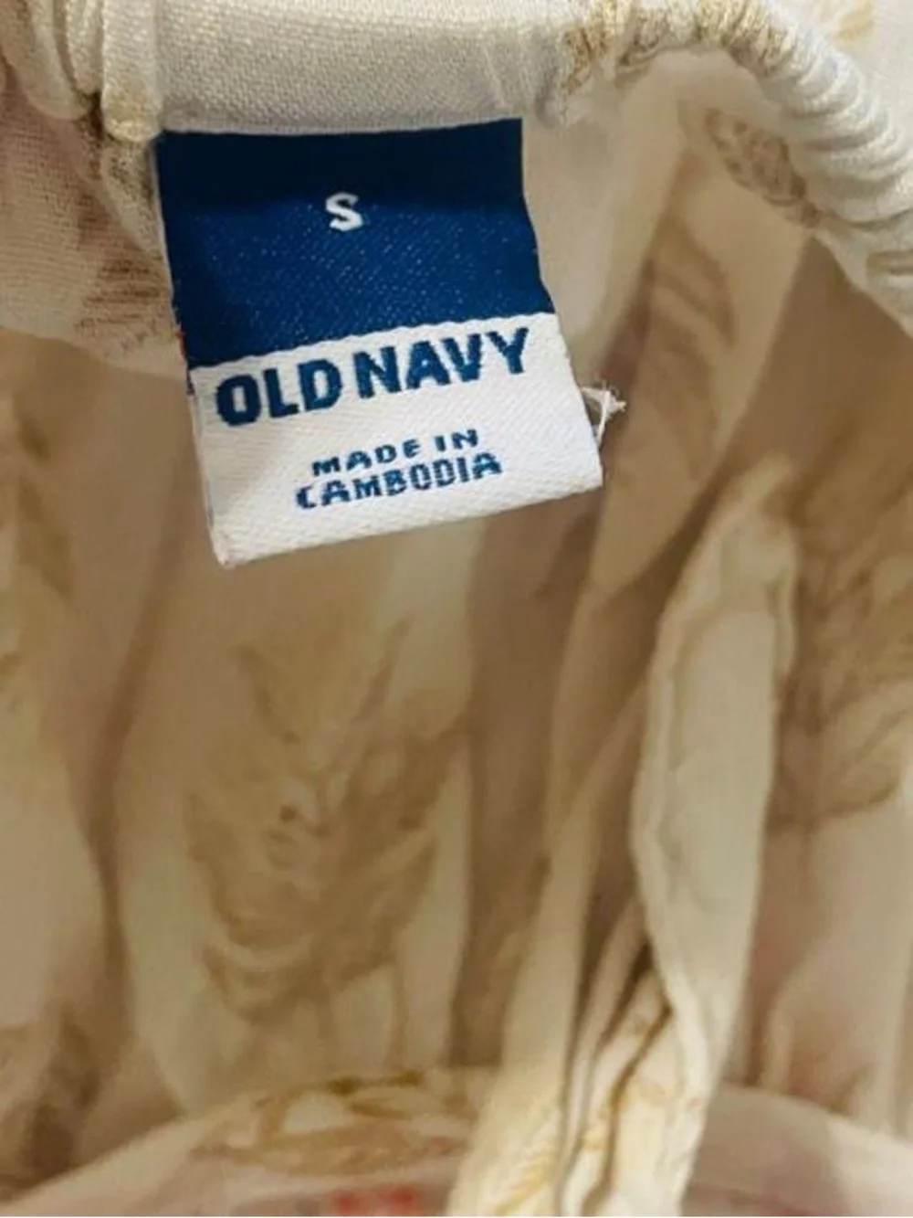 Old Navy Gold Leaf Peasant Blouse Off Shoulder Puff Sleeve Bow Back Small